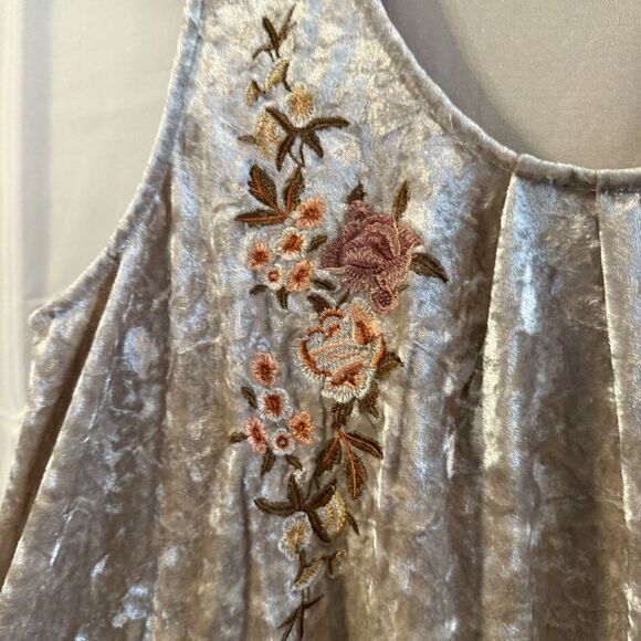 MYSTREE L Crushed‎ Velvet A-line Dress Embroidered Shift Tank Dress 90s Y2K - Picture 3 of 4